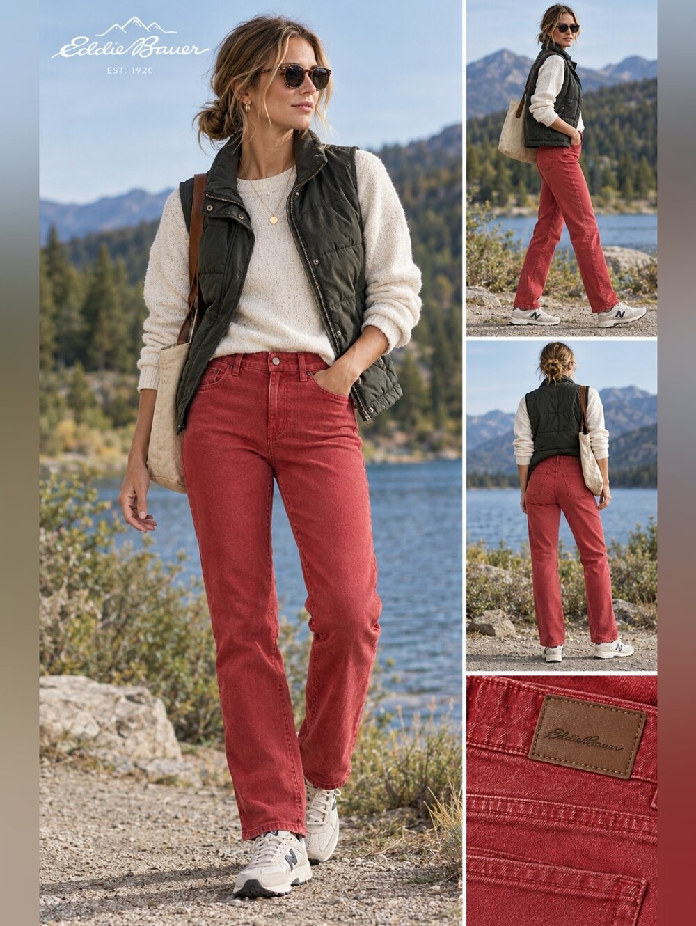 Eddie Bauer Slightly Curvy Straight Leg Jeans-Washed Red